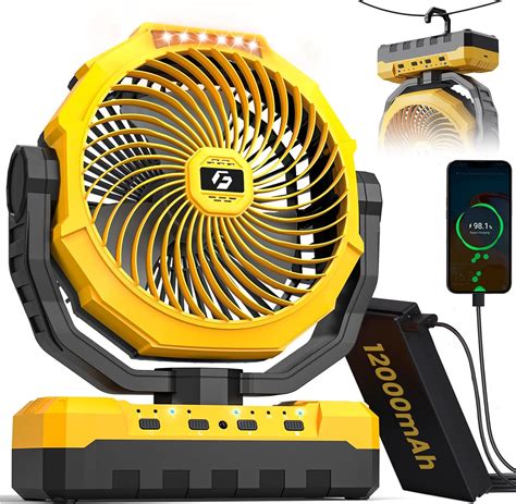 Amazon In Portable Camping Fan Inch Mah Detachable