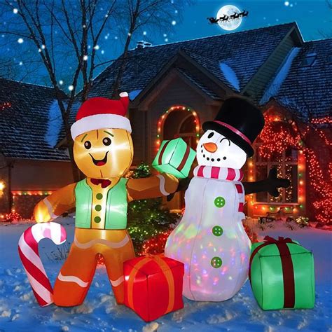 Coolwufan 6 Ft Christmas Inflatables Gingerbread Man And Snowman Outdoor