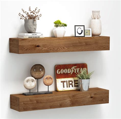 ROOREVO Wall Floating Shelves, Rustic Wood Wall Shelf Handmade (Light ...