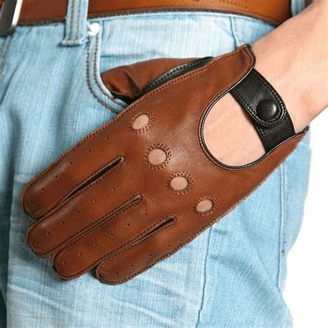 Gants De Conduite En Cuir Cran Tactile Pour Hommes Marron S