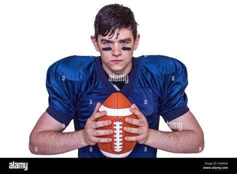 Determined American Football Player Holding A Ball Stock Photo Alamy