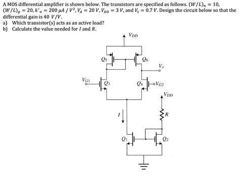 Solved A Mos Differential Amplifier Is Shown Below The Chegg