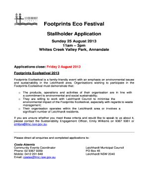 Fillable Online Footprints Eco Festival Stall Holder Application Form