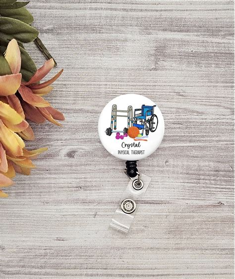 custom physical therapist button  badge holder pt gift graduation