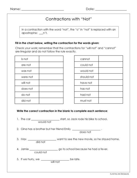 Contractions With Not 16 Contractions 3 Worksheets Grades 3 4