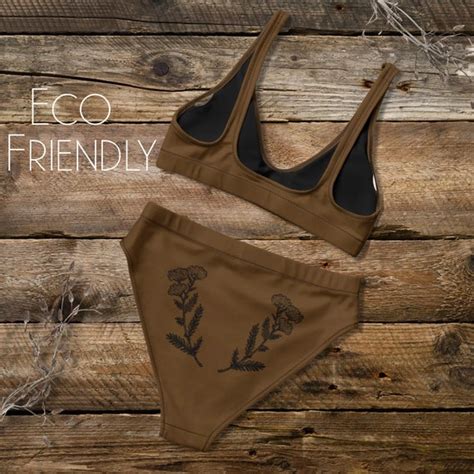 Eco Friendly Recycled High Waisted Bikini Deep Brown With Etsy