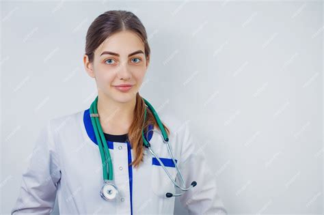 Premium Photo Portrait Of An Attractive Young Female Doctor In White