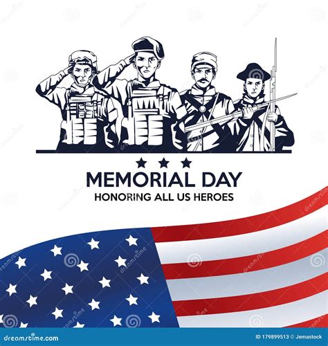 Memorial Day Celebration Poster With Troop Of Heroes Stock Vector