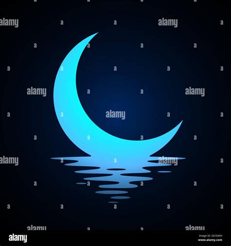 Moon logo design. Crescent above the water. Half moon over the sea ...