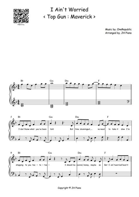 Onerepublic I Ain T Worried Top Gun Maverick Ost Easy Ver By Jh Piano Sheet Music