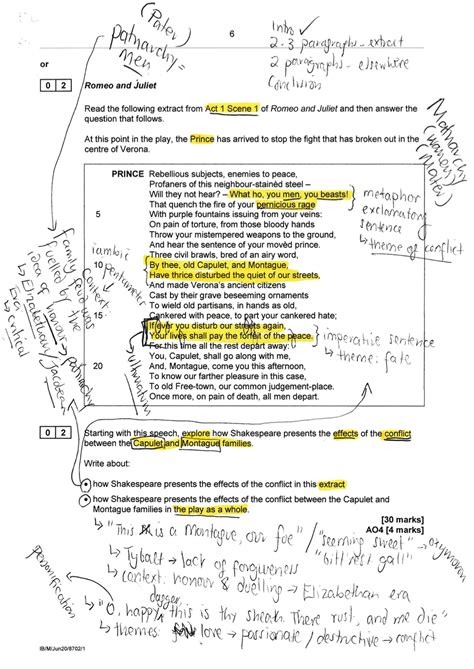 Gcse English Literature Paper Romeo Juliet Model Answer