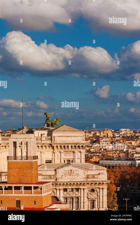 Rome Historical Center Old Skyline With Beautiful Clouds Stock Photo