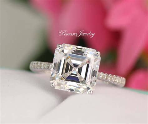 5 Carat 10mm Asscher Cut Engagement Ring Asscher Solitaire Etsy