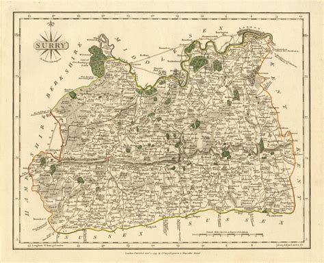 Antique County Map Of Surrey By John Cary Original Outline Colour 1793