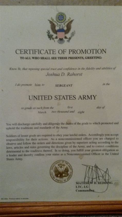 Army Nco Charge Certificate