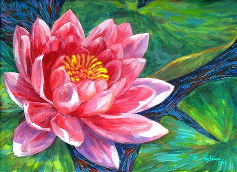 Red Lotus Flower Painting By Mon Fagtanac Fine Art America