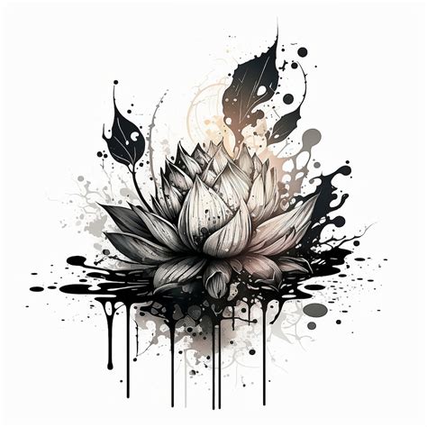 Lotus Flower Tattoo Design White Background Png File Download High Resolution Etsy