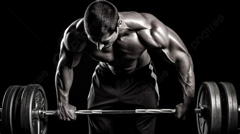 Man Is Lifting A Barbell In Black Background Picture Of Lifting