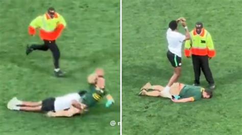 Pitch Invader Knocked Out Cold After Brutal Hit During South Africa Vs Argentina