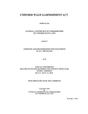 Fillable Online Uniformlaws UNIFORM WAGE GARNISHMENT ACT Uniformlaws