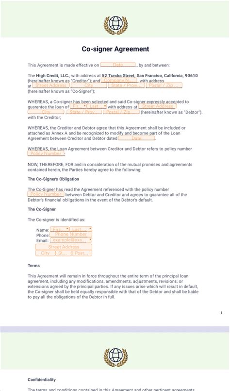 Agreement Between Co Signer And Borrower Template