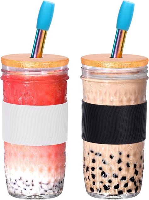 Spurtar Bubble Tea Becher Set Glasbehälter 720ml Trinkbecher mit