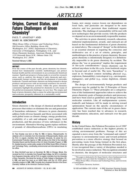 Origins, Current Status, and Future Challenges of Green Chemistry