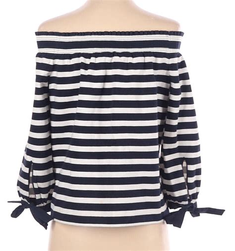 J Crew Womens Striped Shirt Long Sleeve Off The Shoulder Top Blue