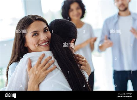 Happy Delighted Woman Smiling Stock Photo Alamy