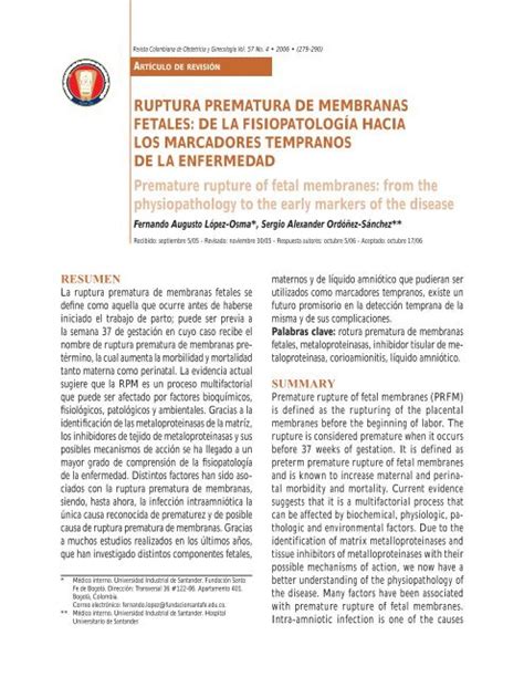 Ruptura Prematura De Membranas Fetales Fecolsog