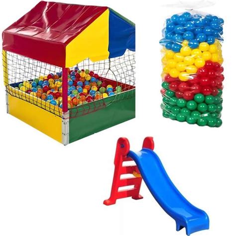 Piscina De Bolas Infantil Com Escorregador - Piscina de Bolinhas Infantil Quadrada 1,00m + Escorregador Médio + 500 ...