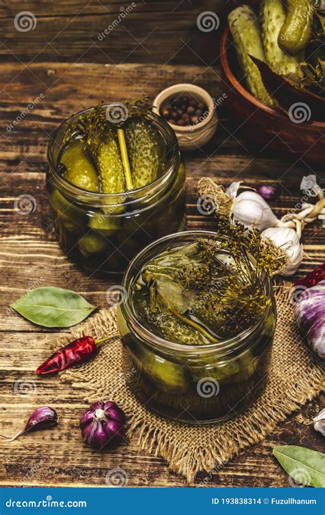 Marinated Pickled Cucumbers With Spices And Herbs Stock Photo Image