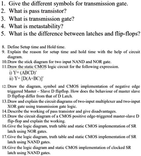 Solved Subject Vlsi Please Answer All Questions I Need Help 1 Give The Different Symbols