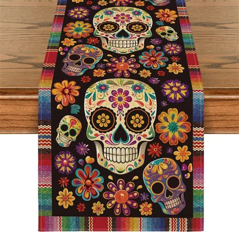 Caminos De Mesa De Lino Con Calavera De Az Car Del D A De Los Muertos