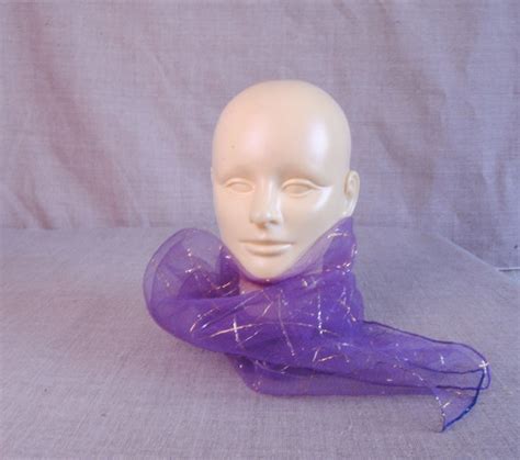 Vintage 1950s Lilac Sheer Pin Up Scarf With Gold Lurex Gem