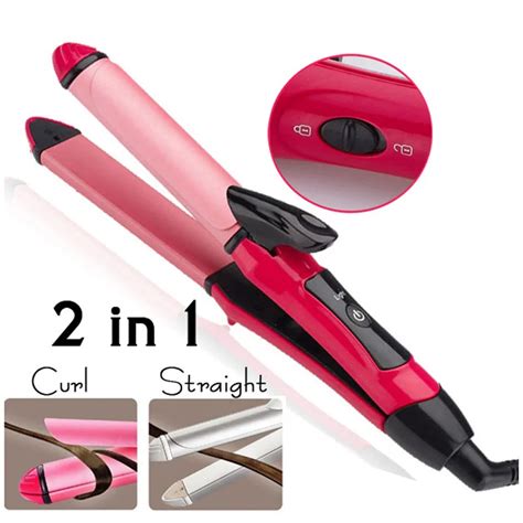 Mini Pro 2 In 1 Hair Beauty Style Hair Straightener Iron Curler Pink Color For Travel In