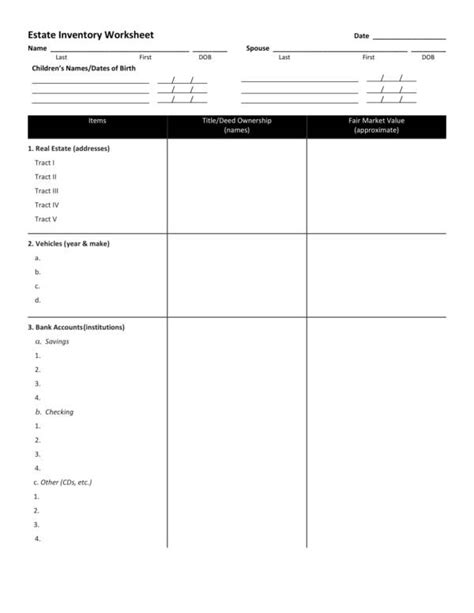 Printable Estate Inventory Worksheet