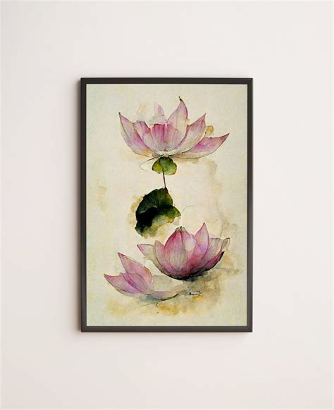 Pink Lotus Water Lily Flower Poster Print Wall Art Japanese