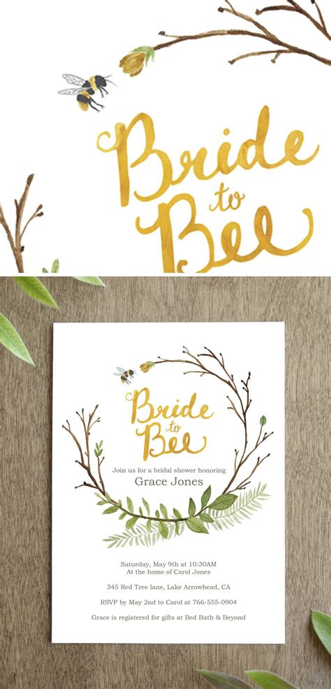 Bride To Bee Bridal Shower Invitation Printable With Greenery Etsy Bridal Shower Invitations