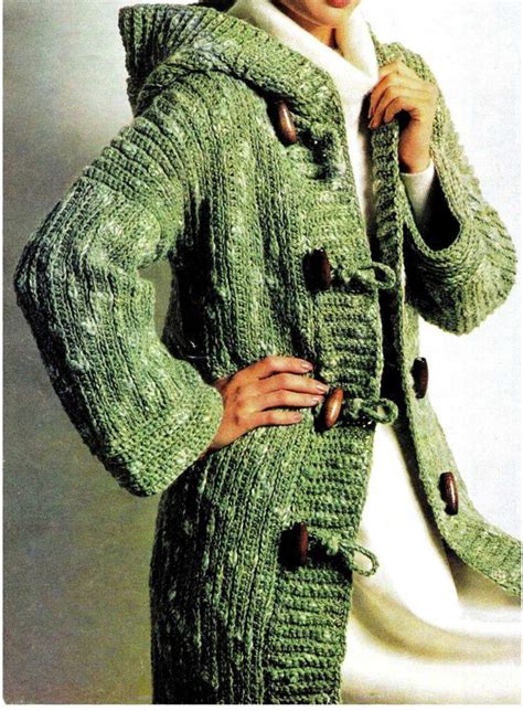 Crochet Jacket Coat Pattern Toggled Buttoned Down Hooded Etsy In 2020 Hooded Coat Pattern