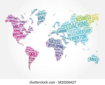 Coaching Word Cloud Shape World Map Stock Vector Royalty Free