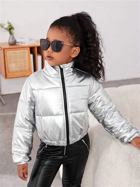 Tween Girl Zip Up Puffer Coat Shein Usa