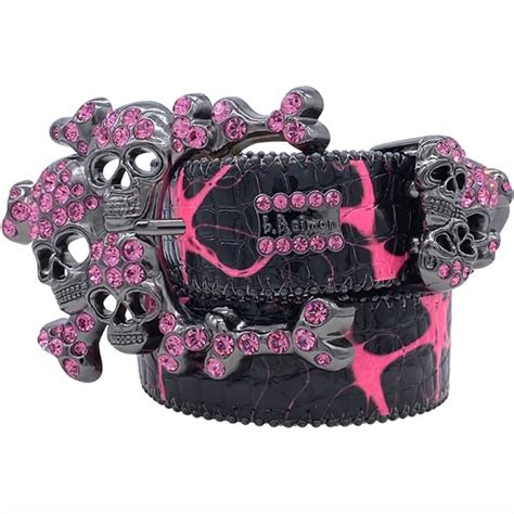 Bb Simon Electric Pink Skull Pile Crystal Belt In 2023 Crystal Belt