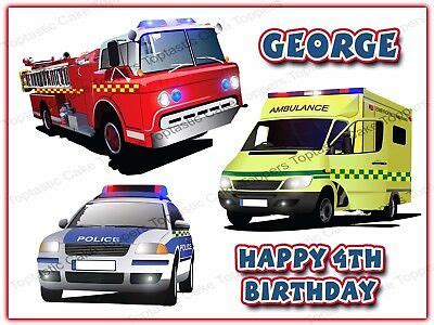 Personalised Emergency Services Vehicles Icing Cake Topper Police Car