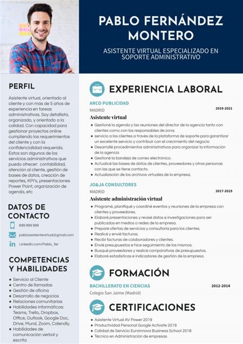 Cómo hacer un CV para asistente virtual ejemplos plantillas