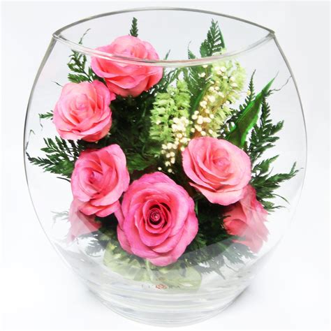 40339 Long Lasting Pink Roses In A Sealed Glass Vase — Fiora Flower