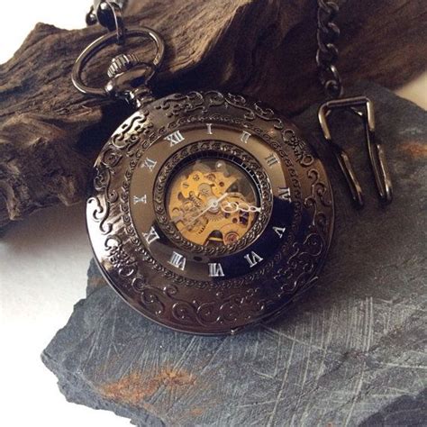 Personalized Black Victorian Mechanical Pocket Watch With Chains Ships