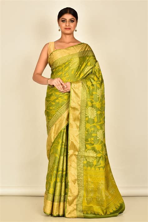 Buy Naintara Bajaj Green Silk Floral Woven Saree Online Aza Fashions