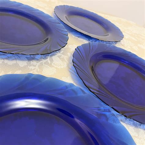 Cobalt Blue Glass Plates Set France Cobalt Circular Design of Cobalt Blue Glass Serving Couples ...