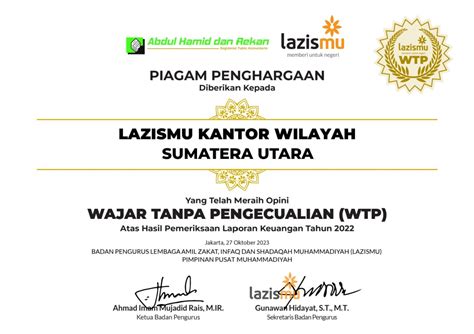 Alhamdulillah Laporan Keuangan LAZISMU Sumut Raih Predikat WTP Kasat